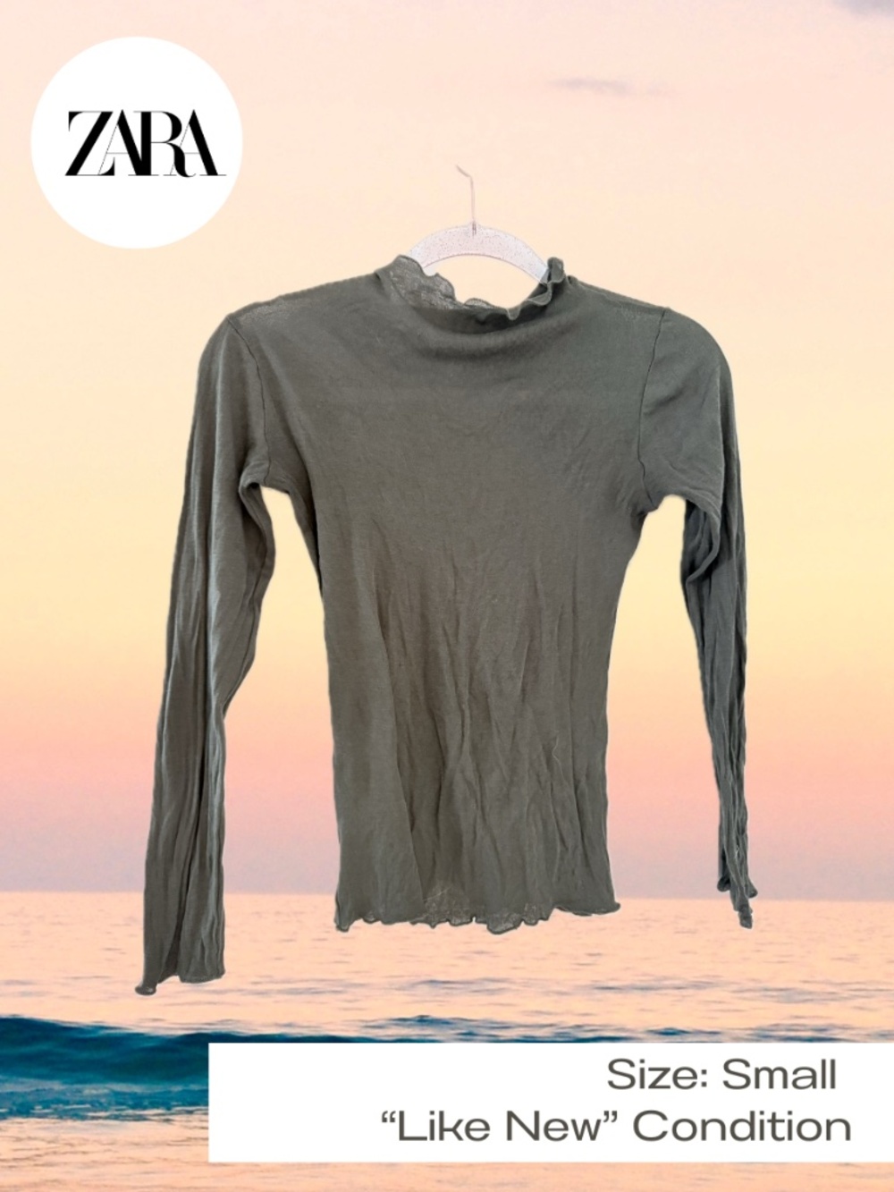 Zara olive green sheer mesh long sleeve top
